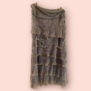 🎨Bella Amore Handpainted Blue Ruffle Tiered Skirt EUC Handmade in Italy Size Lg